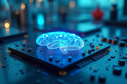 Microprocesseur futuriste inspiré du cerveau humain avec circuits métalliques