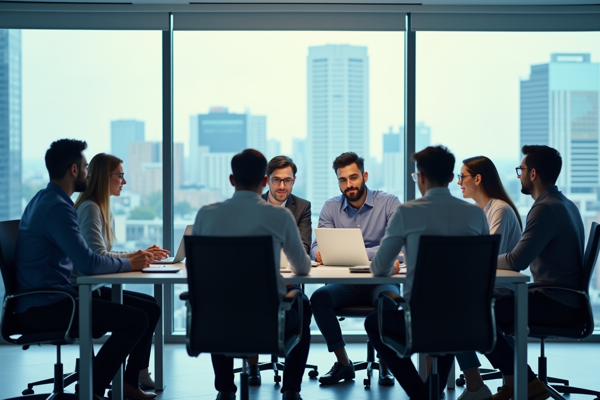 Equipe IT discutant strategie de securite en réunion