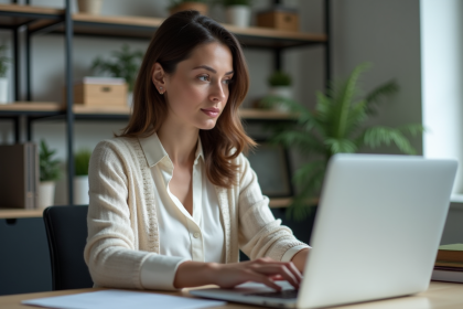 Femme professionnelle utilisant Outlook au bureau