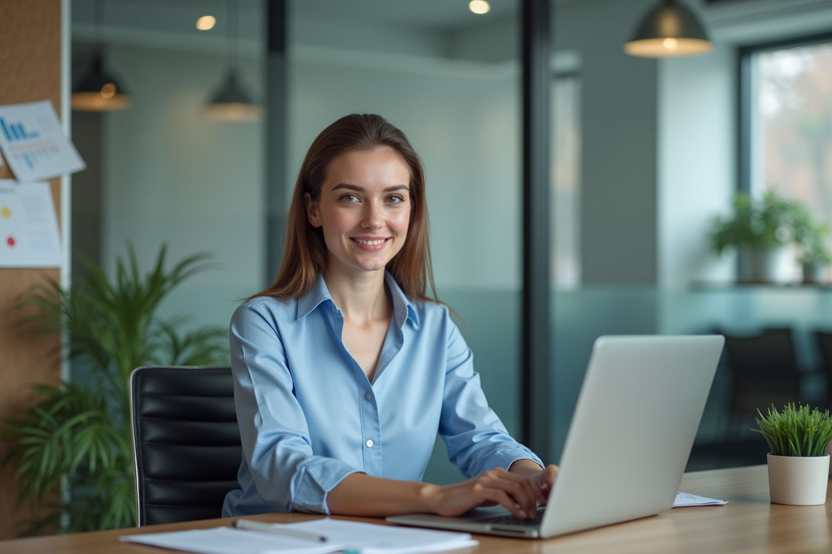 Femme professionnelle au bureau travaillant sur un ordinateur