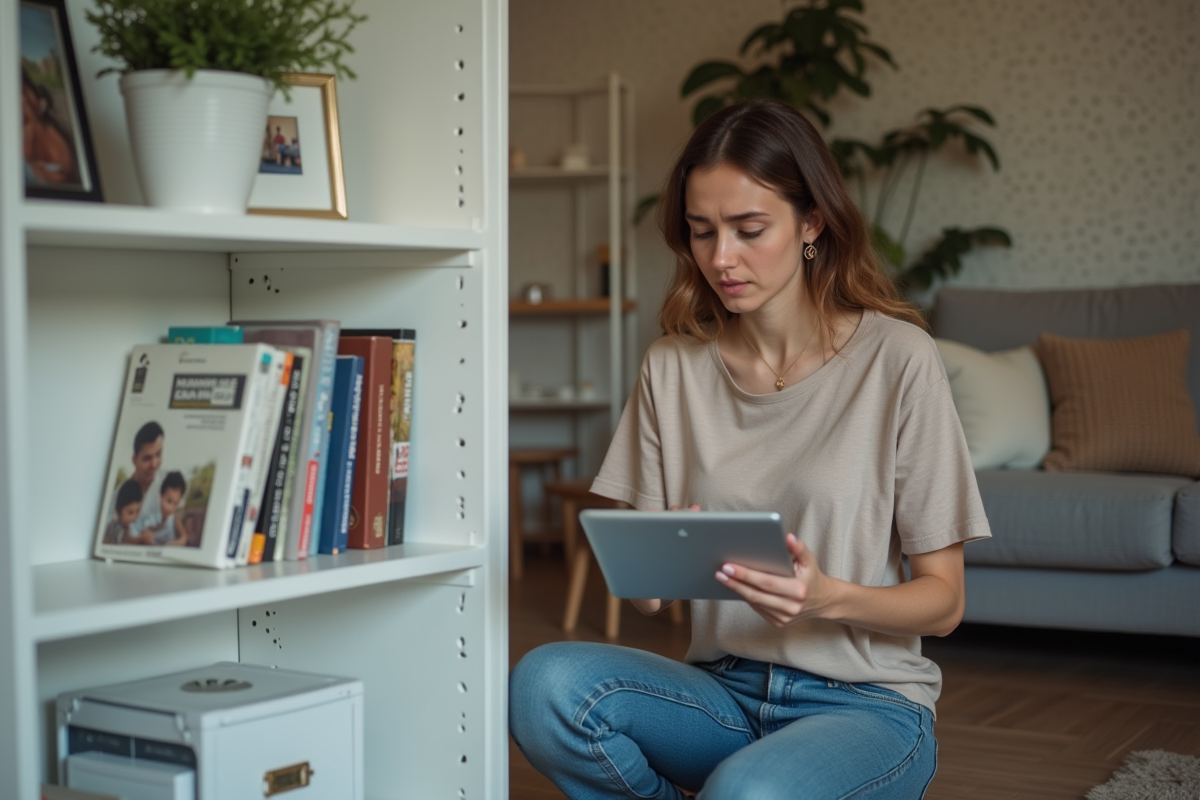 Jeune femme frustrée avec un routeur WiFi dans le salon