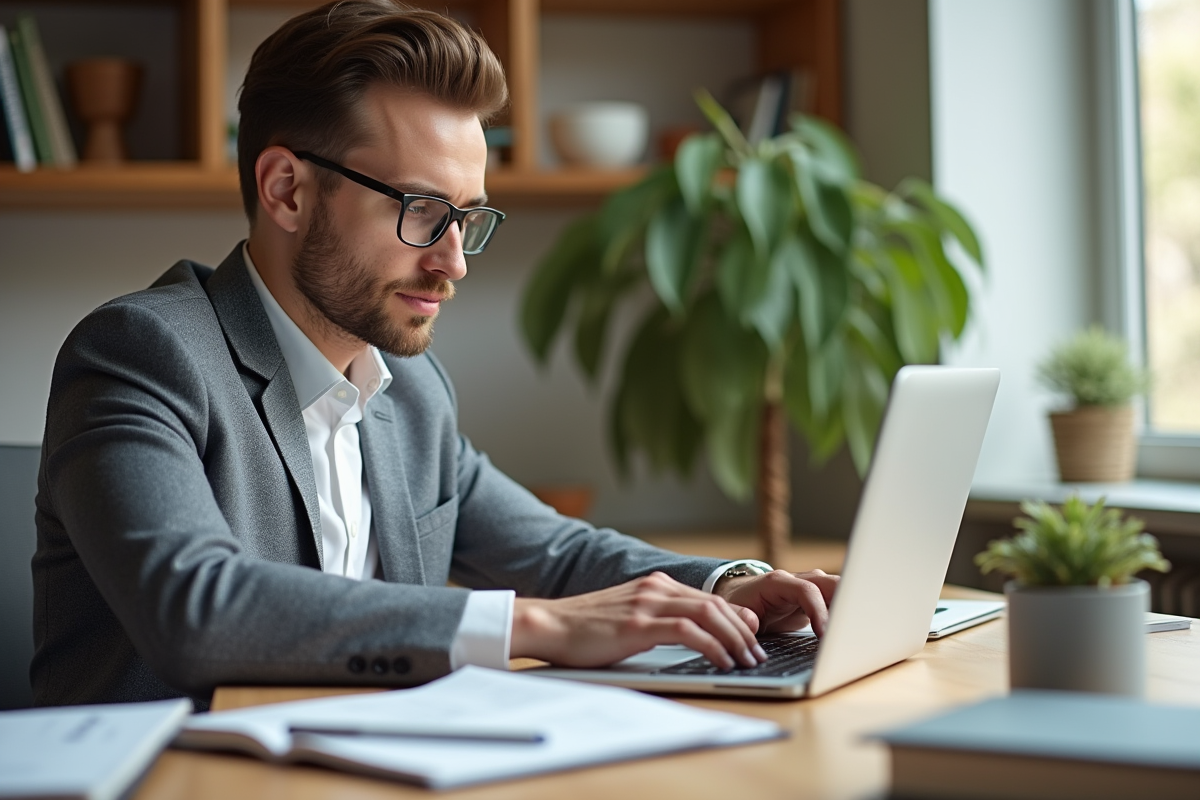 Jeune homme analysant des données graphiques sur son ordinateur