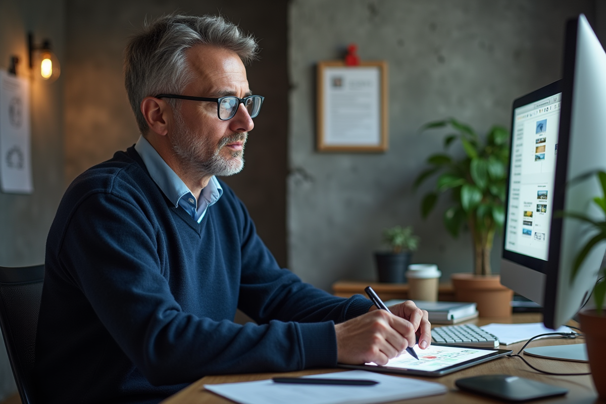 Homme esquissant un prototype d application web sur une tablette