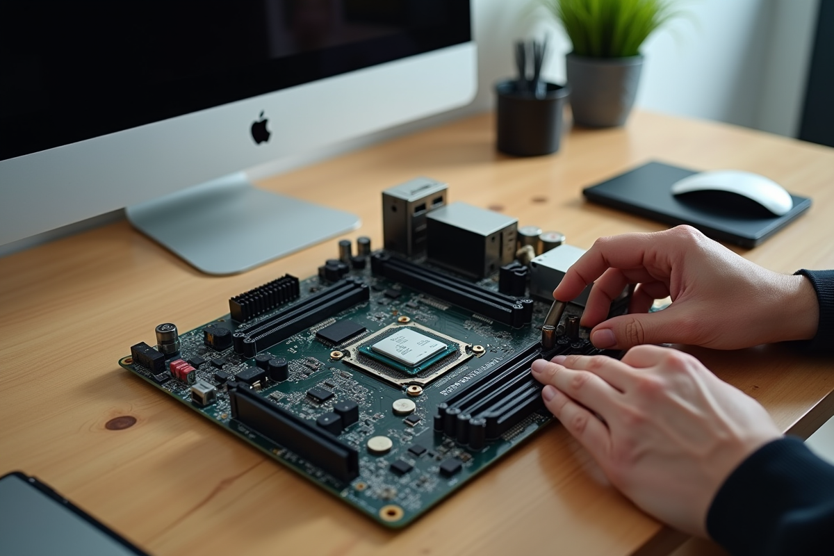 Main installant un processeur sur une carte mère moderne
