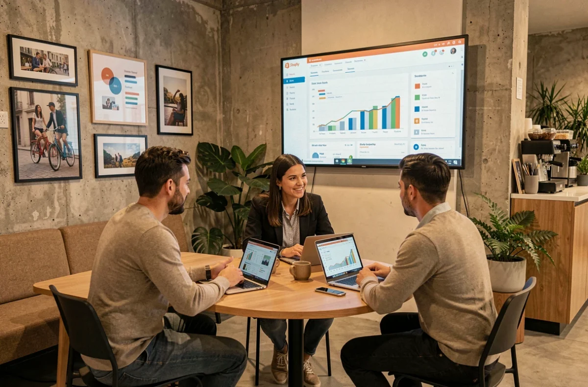 Équipe de Jones and Co, agence digitale Shopify à Marseille, analysant les performances d'une boutique en ligne