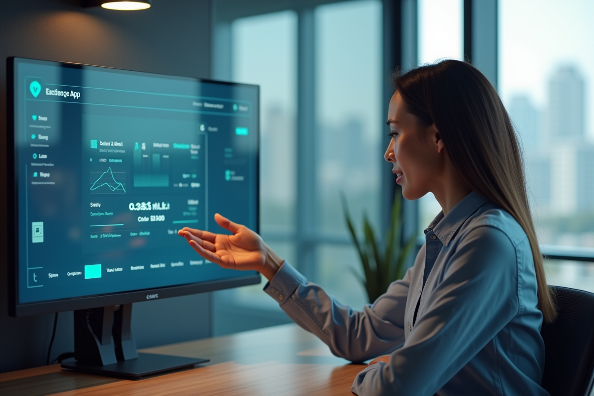 Femme gestionnaire IT en réunion avec tableau digital
