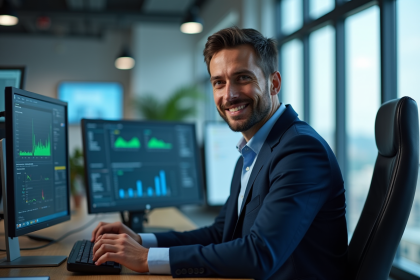 Manager cybersécurité analysant des données sur des écrans