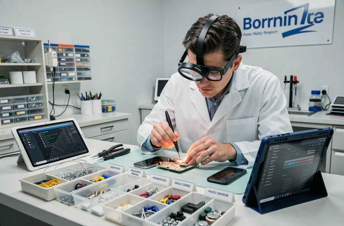 Technicien de Mon Réparateur Pro effectuant une réparation de précision sur un téléphone à Clermont-Ferrand