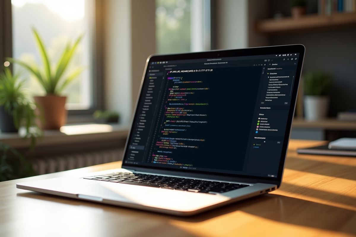 Ordinateur portable moderne avec code et formule mathématique