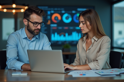 Deux professionnels analysent des résultats de test sur un ordinateur