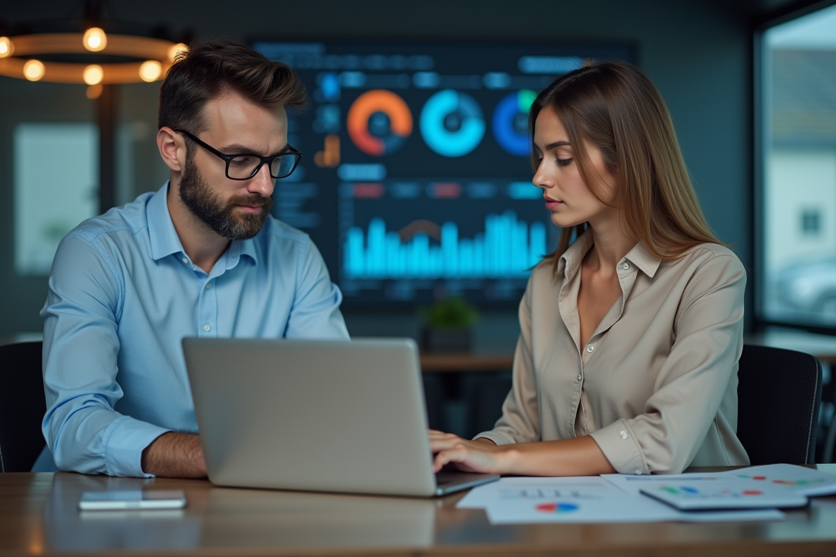 Deux professionnels analysent des résultats de test sur un ordinateur