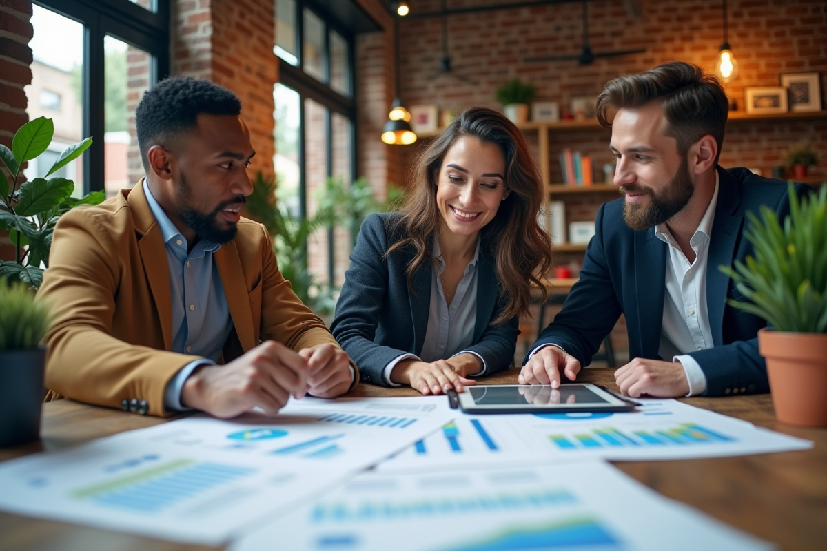 Groupe de professionnels marketing discutant autour d