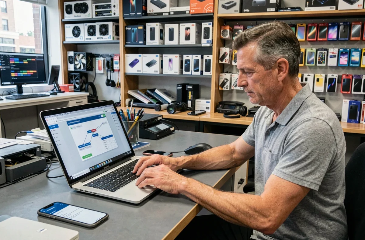 Technicien de Service 63 réparant à la fois un ordinateur et un smartphone à Clermont-Ferrand