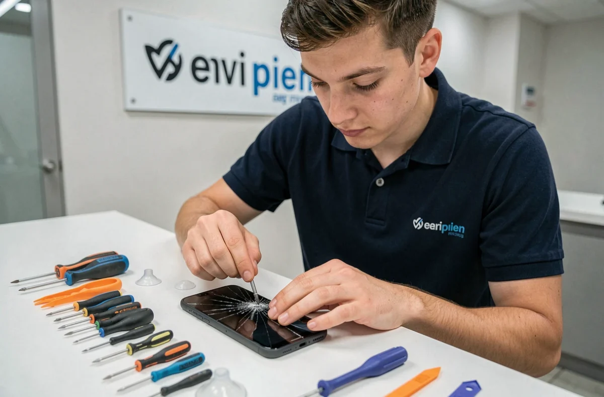 Technicien de Smart Repair remplaçant l'écran d'un smartphone à Clermont-Ferrand