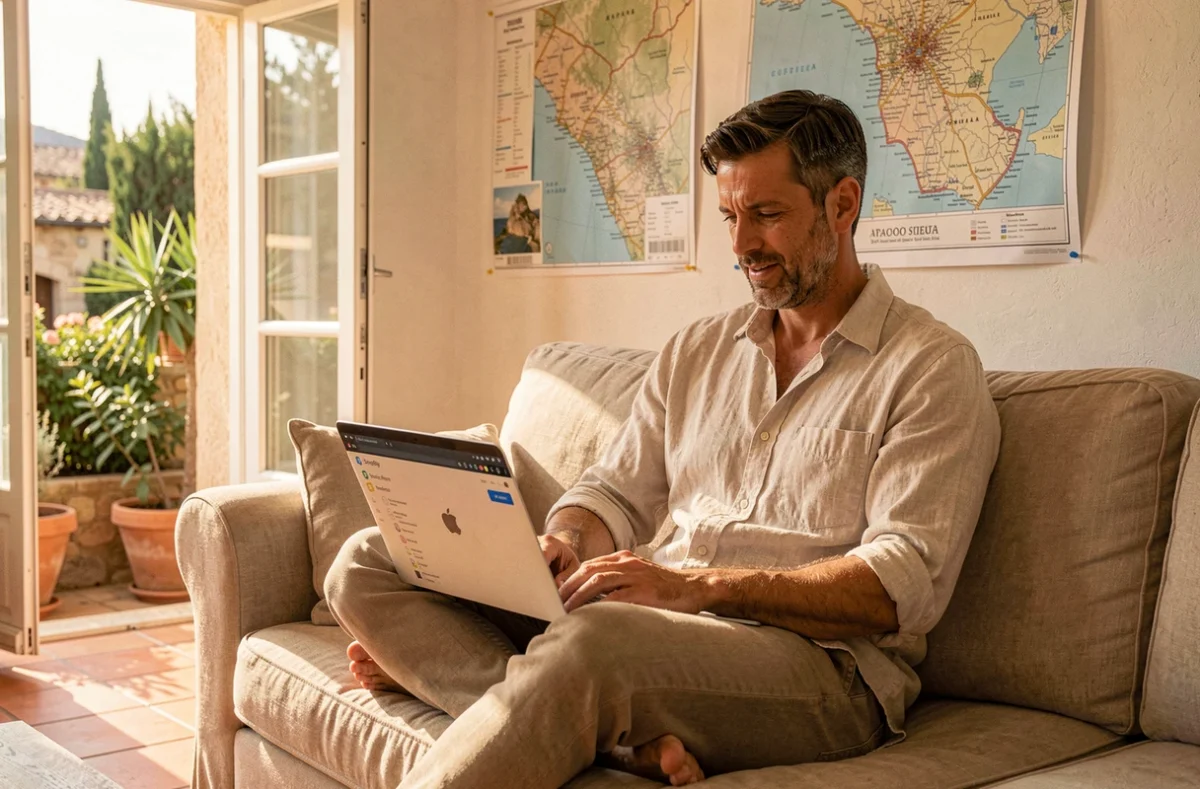 Consultant de WELCOME MAX, agence Shopify en PACA, travaillant à distance dans un espace méditerranéen ensoleillé
